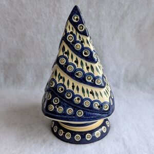 Polish Pottery Tree Tealight Holder with Dot and Leaf Design